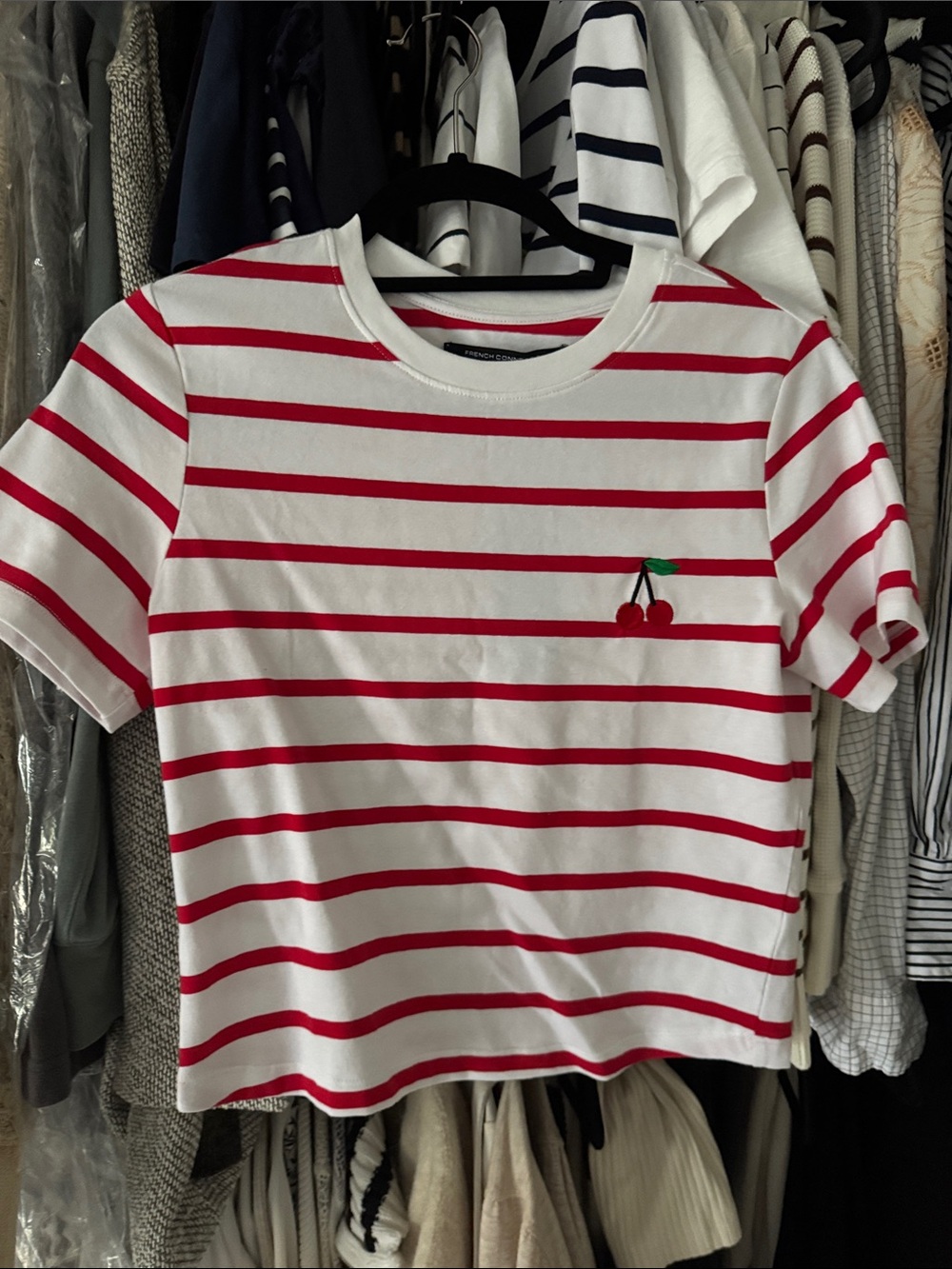 French Connection White and Red Striped Cropped Tee - Picture 3 of 4